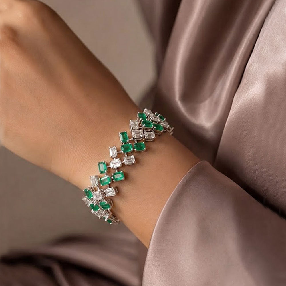 18K White Gold Diamond Bracelet - 9.32ct VVS-VS-JK with Colour Stones