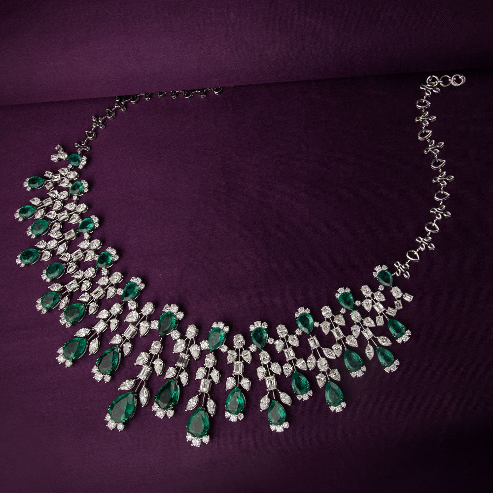 18K White Gold Diamond Necklace - 32.692ct VS-SI-GH with Colour Stones