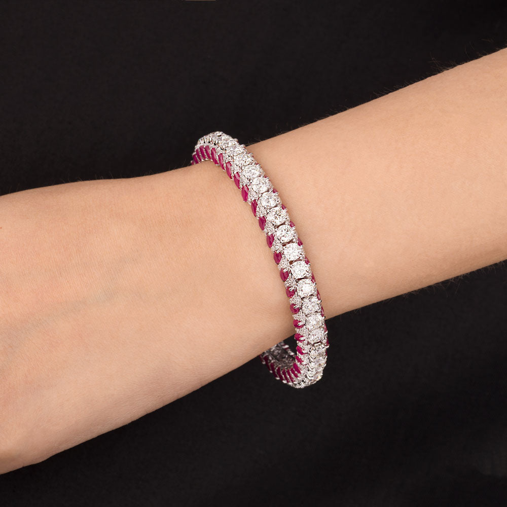 18K White Gold Diamond Bangle - 16.835ct VVS-VS-HI with Colour Stones
