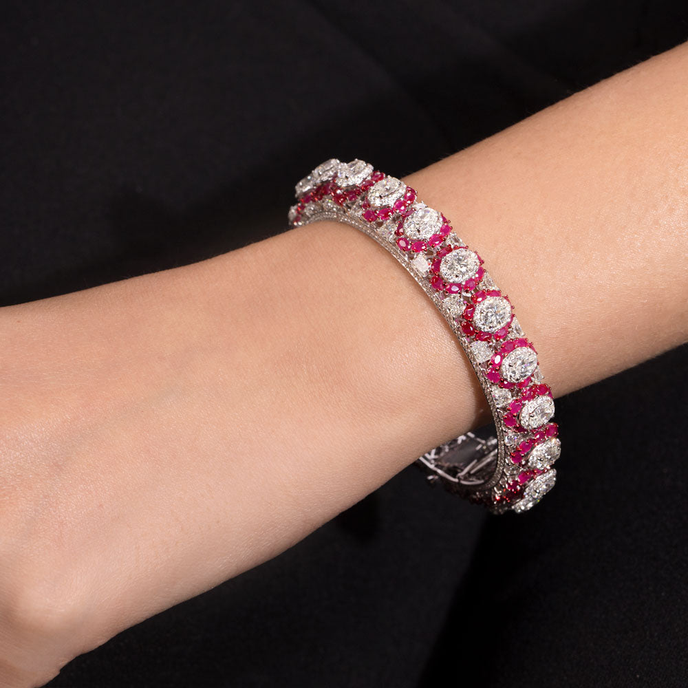 18K White Gold Diamond Bangle - 22.262ct VVS-VS-GH with Colour Stones