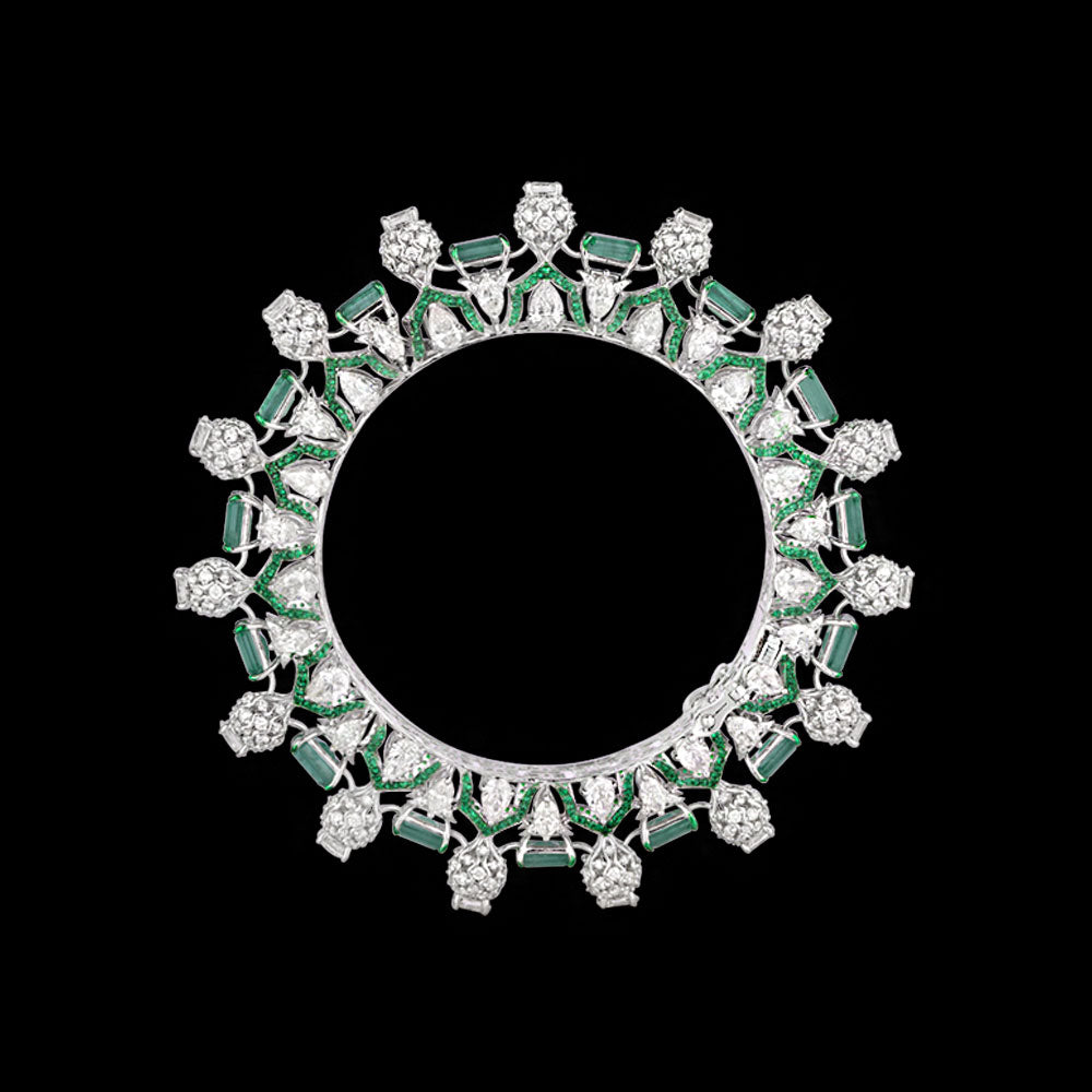 14K White Gold Diamond Bangle - 23.68ct VS-SI-IJ with Colour Stones