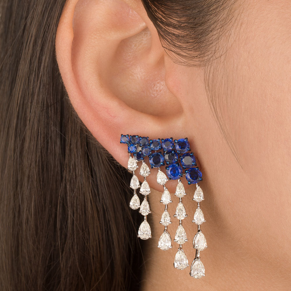 14K White Gold Diamond Earrings - 6.304ct VS-SI-HI with Colour Stones
