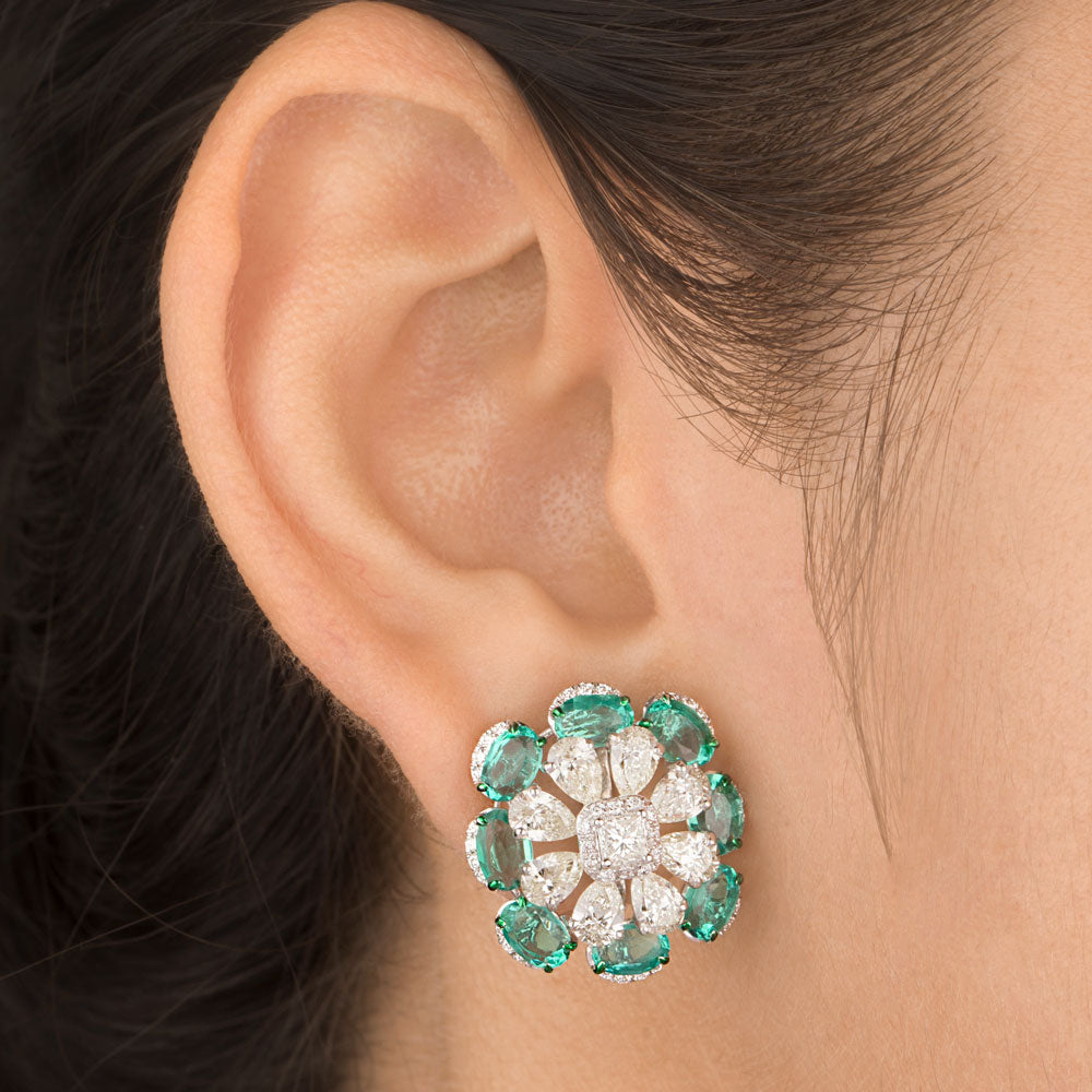 14K White Gold Diamond Earrings - 4.599ct VVS-VS-JK with Colour Stones