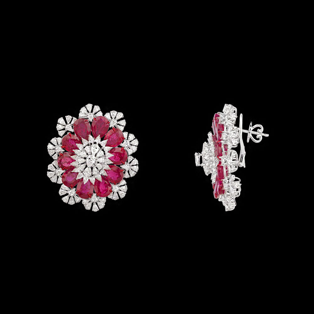 14K White Gold Diamond Earrings - 10.107ct VS-SI-FG with Colour Stones