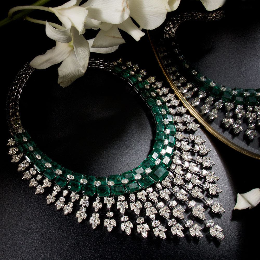 18K White Gold Diamond Necklace - 51.848ct VS-SI-HI with Colour Stones