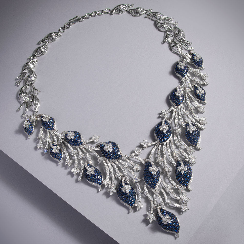 18K White Gold Diamond Necklace - 19.56ct VVS-EF with Colour Stones