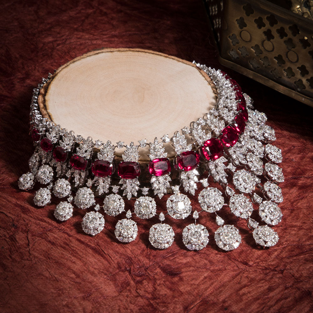 18K White Gold Diamond Necklace - 46.924ct VVS-VS-GH with Colour Stones