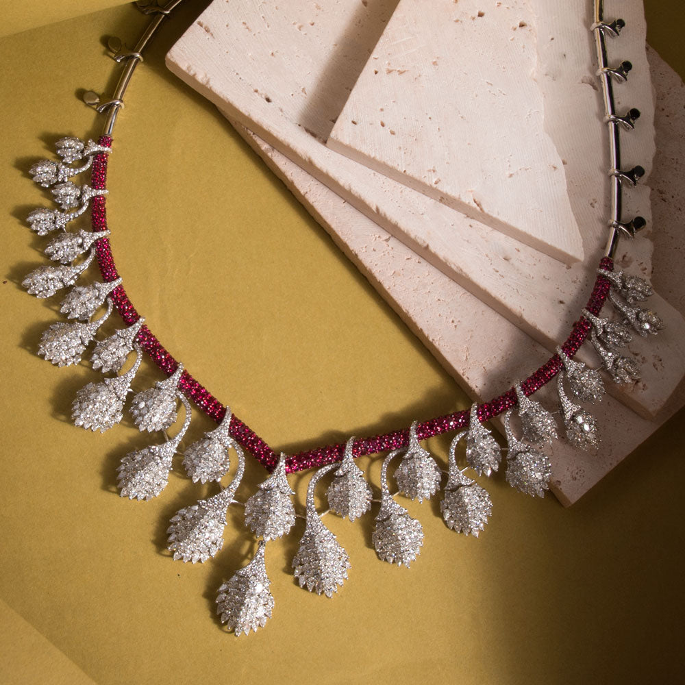 18K White Gold Diamond Necklace - 24.323ct VS-SI-EF with Colour Stones