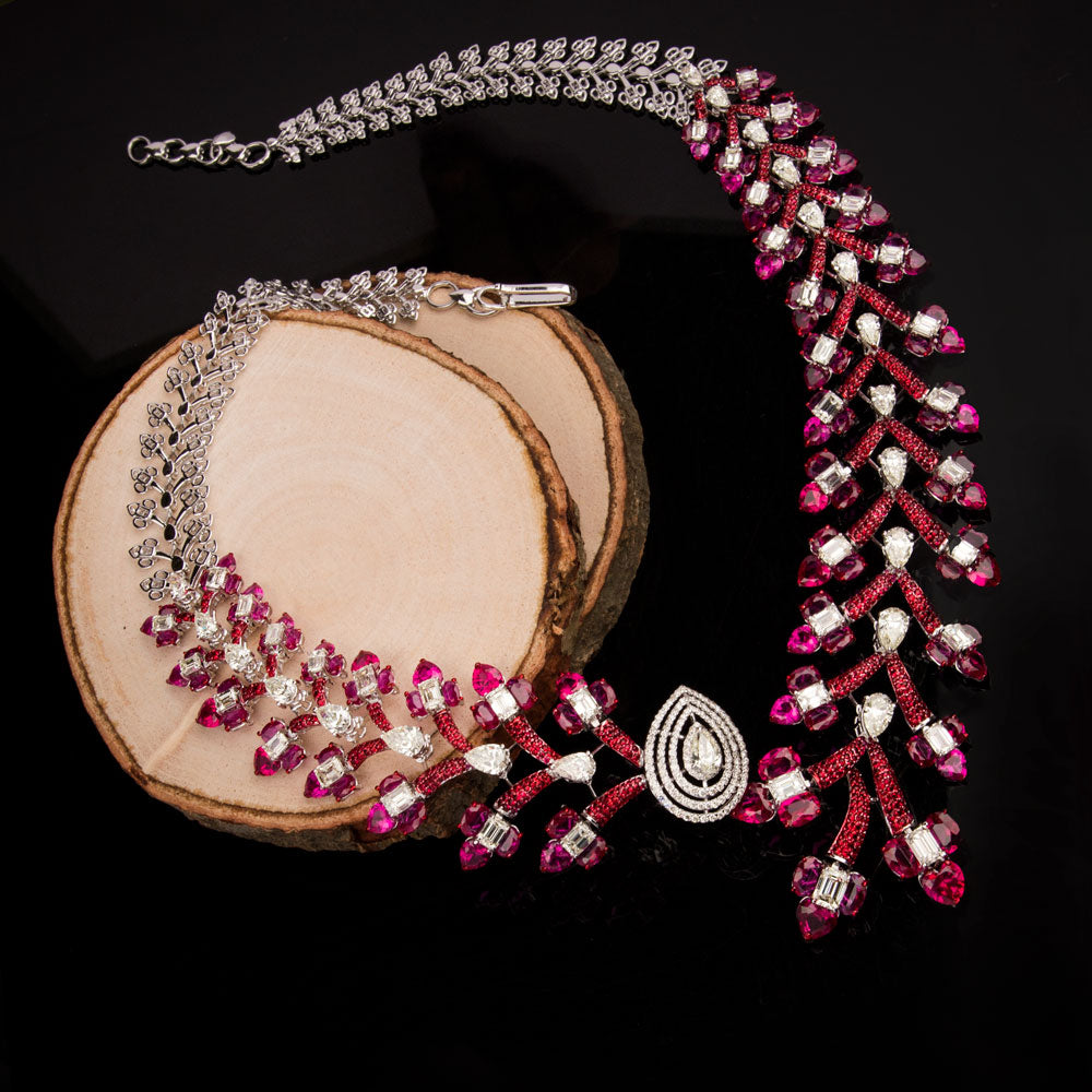 18K White Gold Diamond Necklace - 16.556ct VS-SI-JK with Colour Stones
