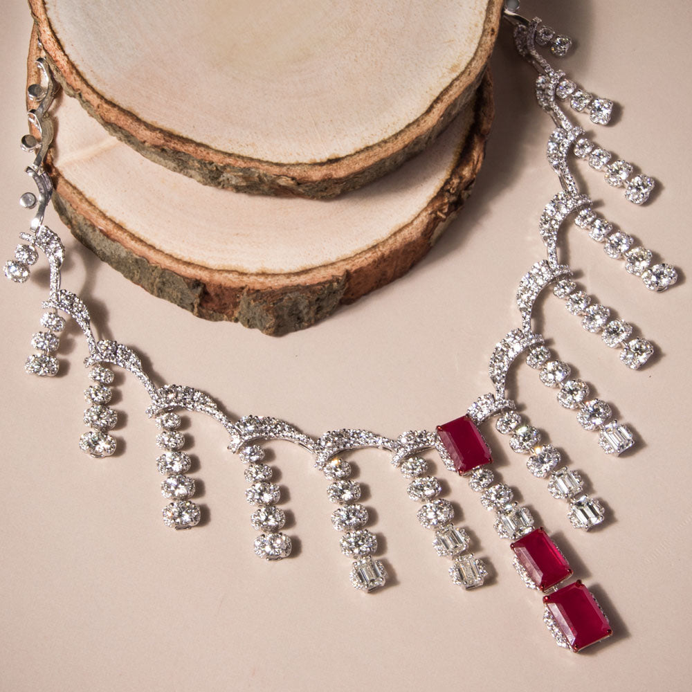 18K White Gold Diamond Necklace - 16.122ct VVS-VS-GH with Colour Stones