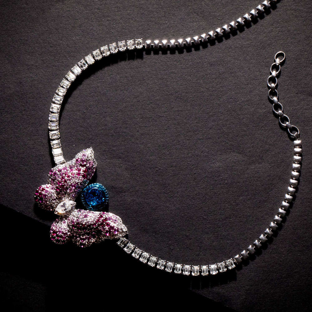 18K White Gold Diamond Necklace - 13.031ct VVS-VS-GH with Colour Stones
