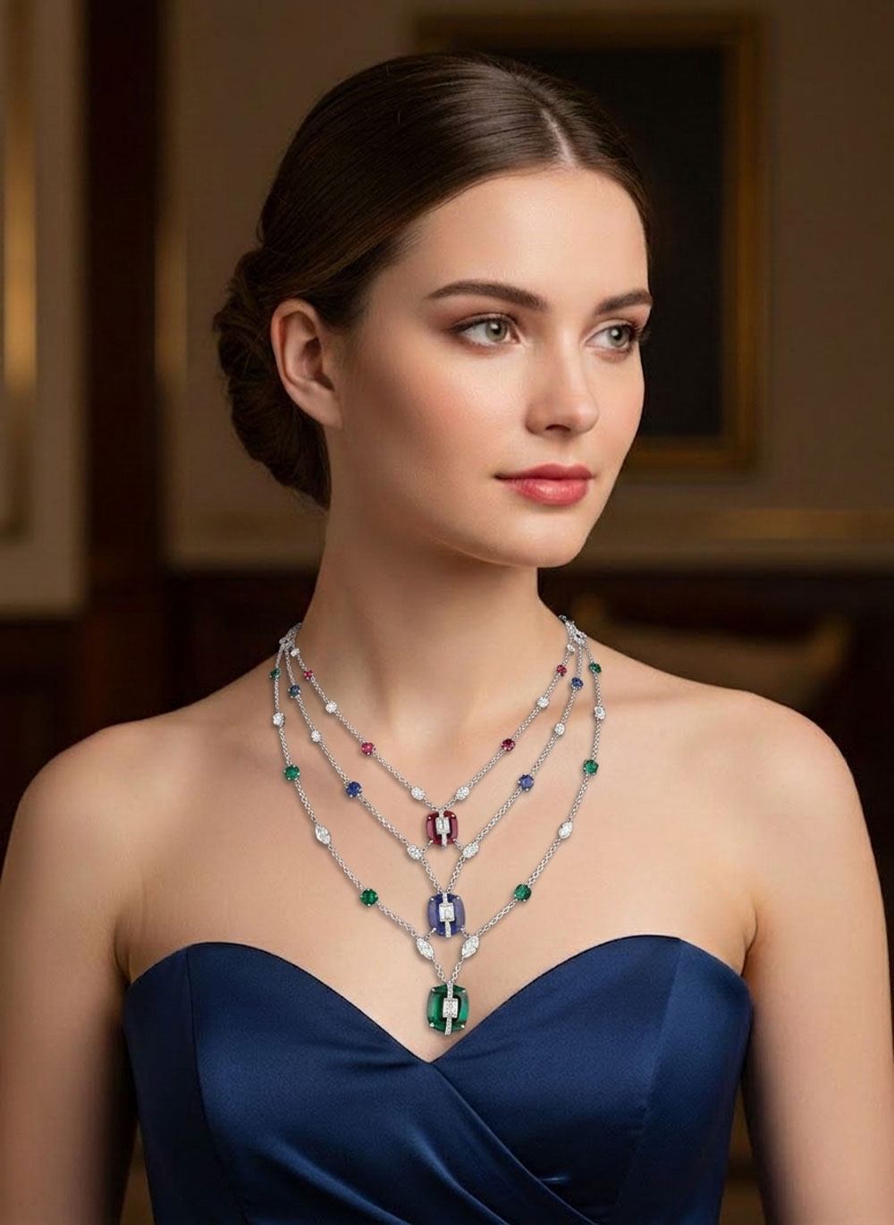 18K White Gold Diamond Necklace - 9.977ct VVS-VS-GH with Colour Stones