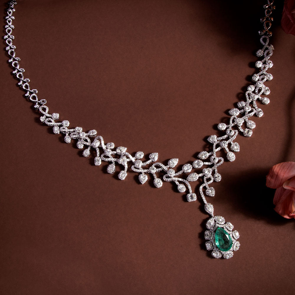 14K White Gold Diamond Necklace - 18.24ct VVS-VS-GH with Colour Stones