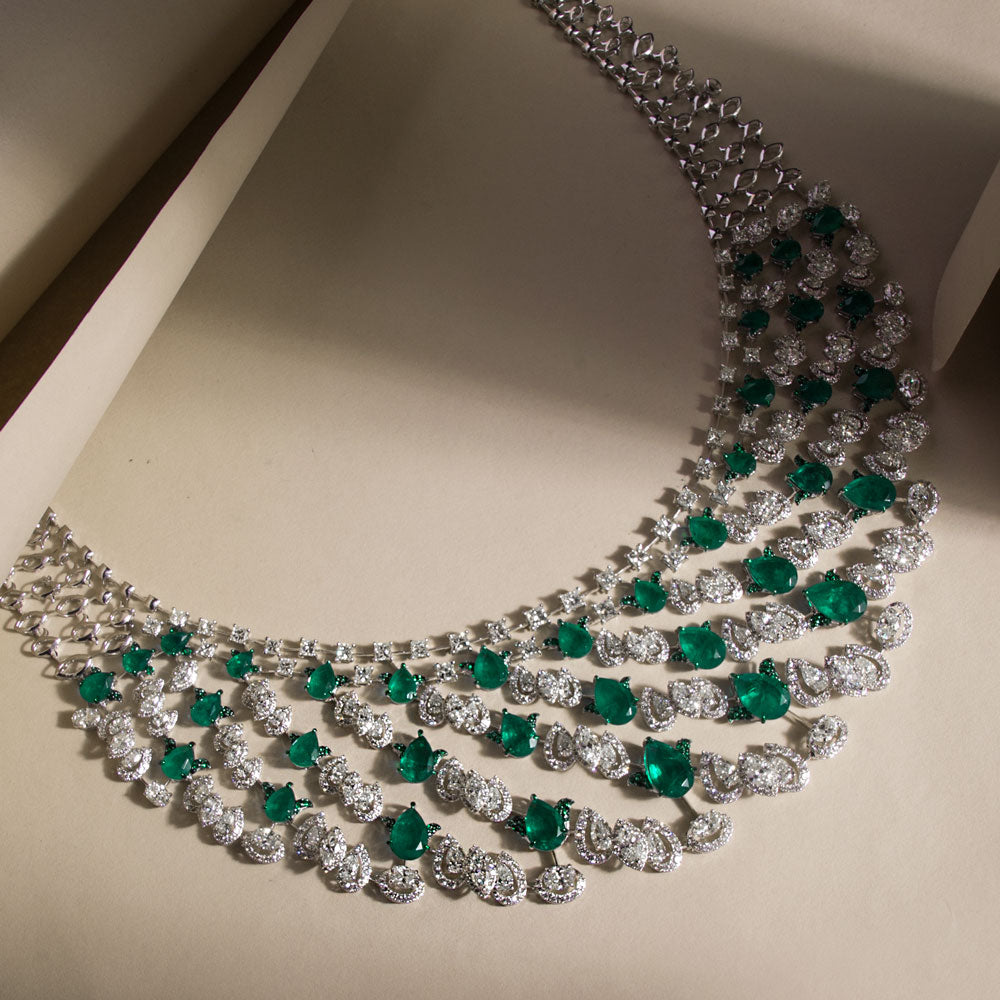 14K White Gold Diamond Necklace - 34.638ct VS-SI-JK with Colour Stones