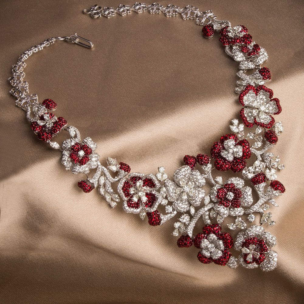14K White Gold Diamond Necklace - 40.048ct VVS-VS-HIJ with Colour Stones