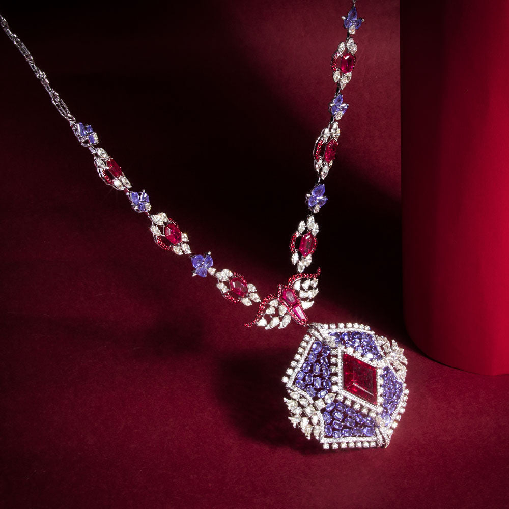 14K White Gold Diamond Necklace - 27.575ct VS-SI-JK with Colour Stones