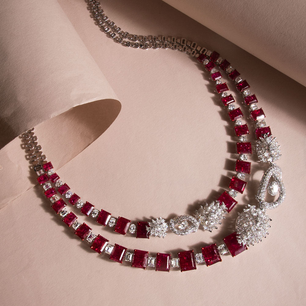 18K White Gold Diamond Necklace - 21.141ct VVS-VS-FG with Colour Stones