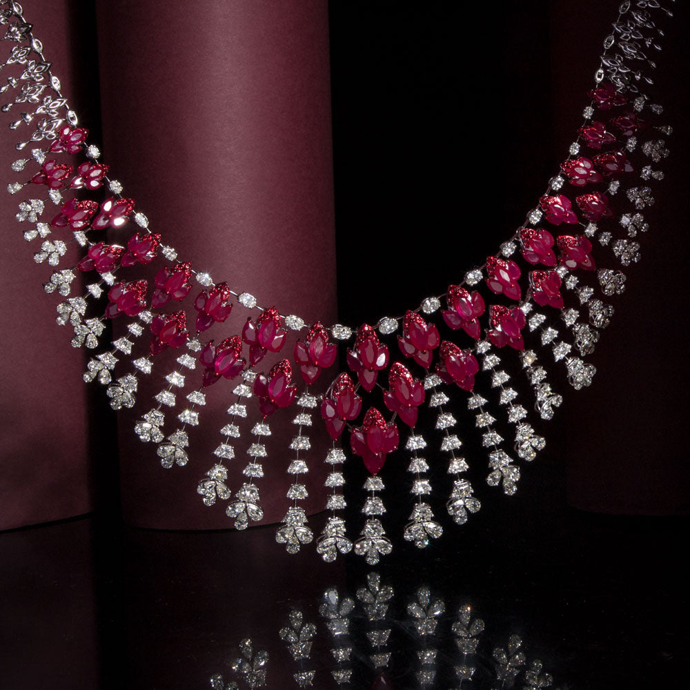 14K White Gold Diamond Necklace - 40.783ct VVS-VS-HI with Colour Stones