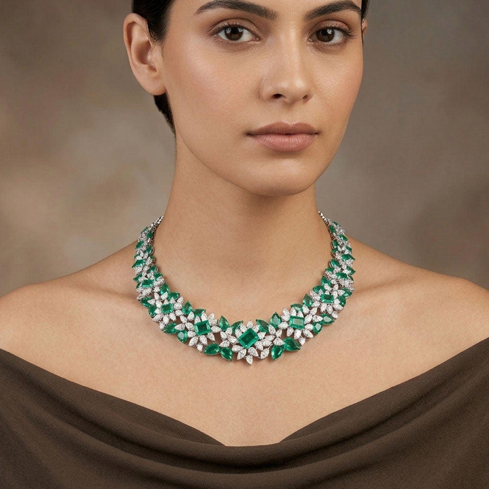 14K White Gold Diamond Necklace - 24.926ct VVS-VS-IJ with Colour Stones