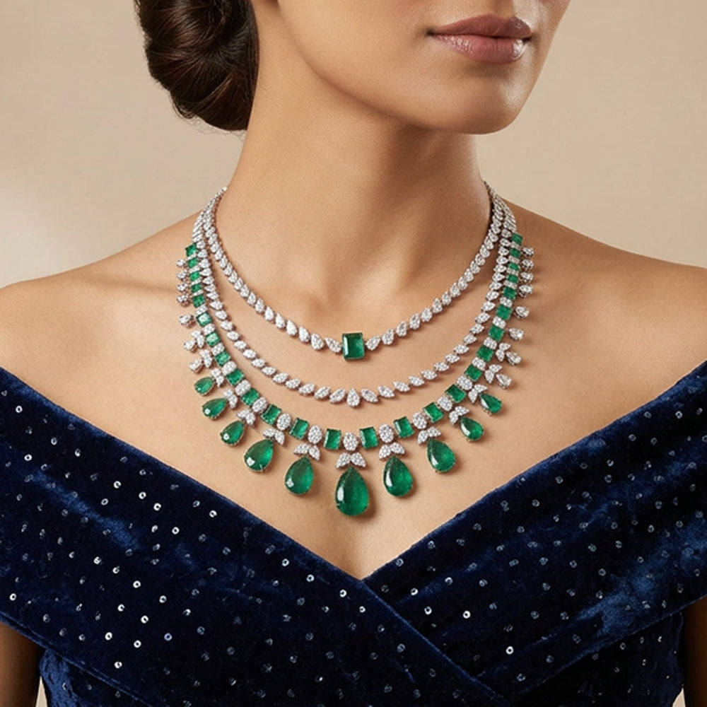 14K White Gold Diamond Necklace - 35.998ct VVS-VS-JK with Colour Stones