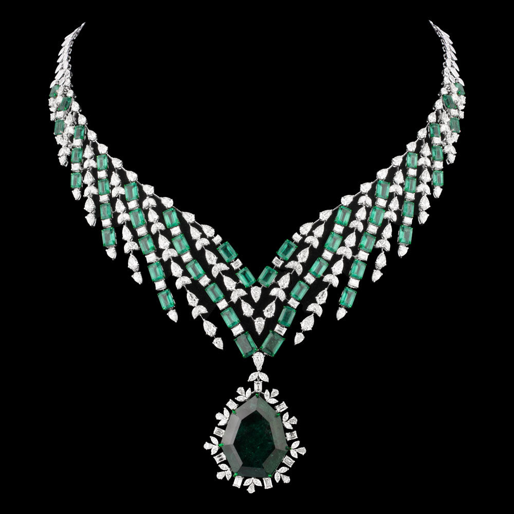 14K White Gold Diamond Necklace - 32.138ct VS-SI-JK with Colour Stones