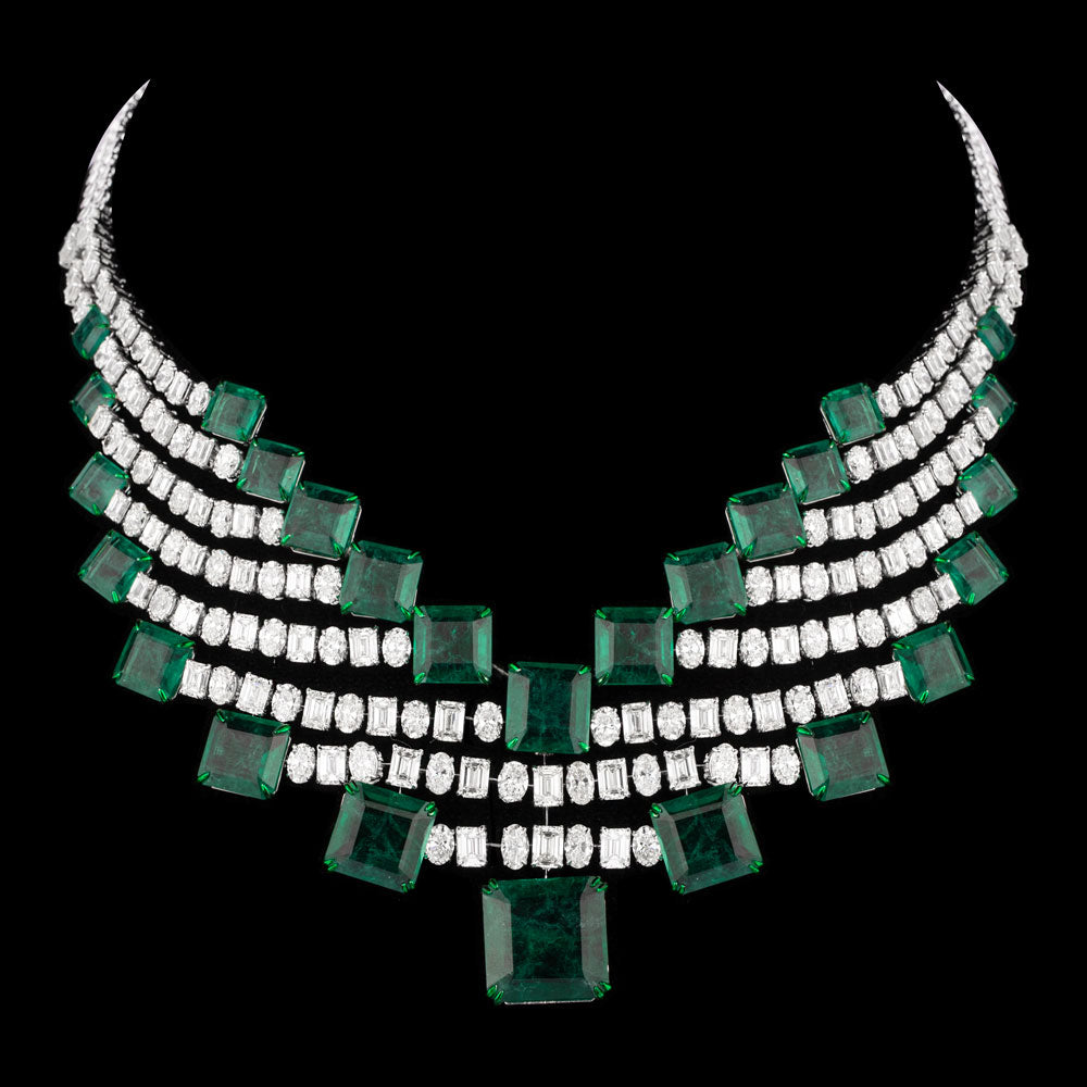 14K White Gold Diamond Necklace - 43.023ct VS-SI-IJ with Colour Stones