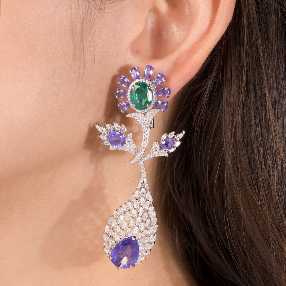 18K White Gold Diamond Jewellery - 5.691ct VVS-EF with Colour Stones