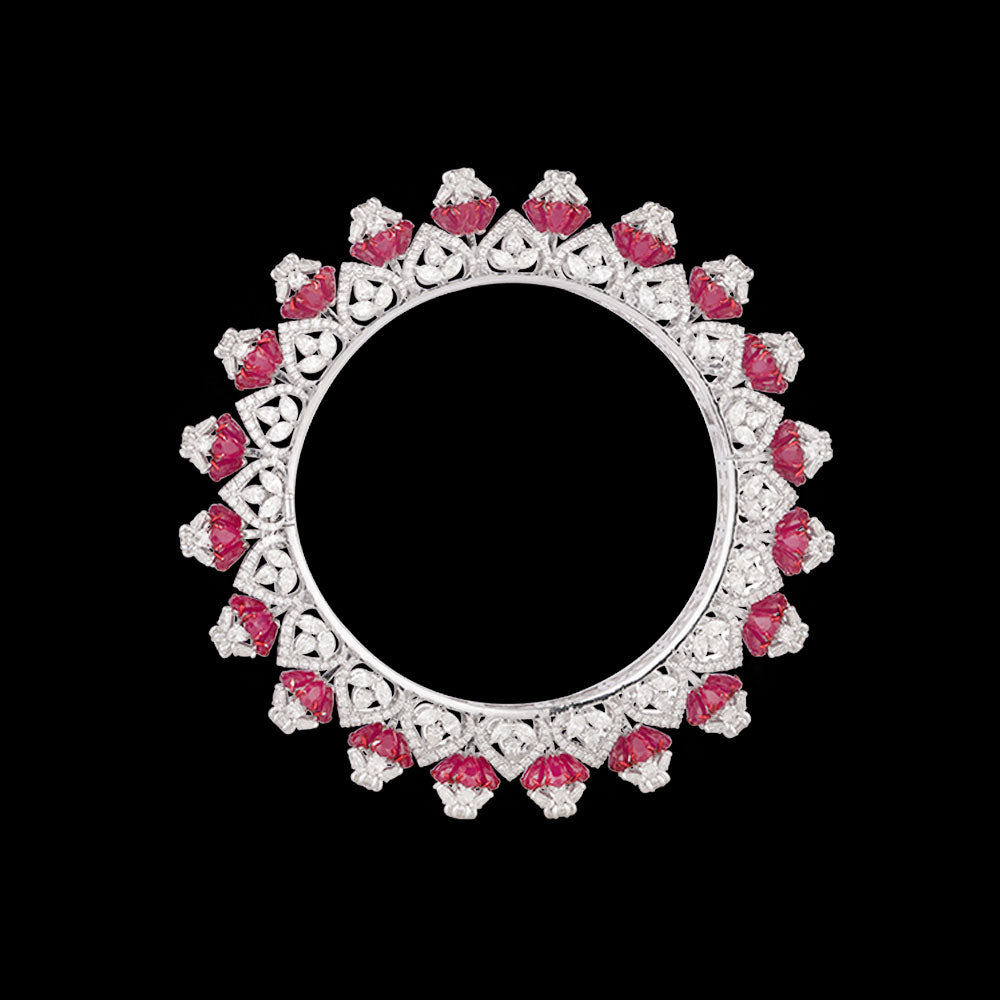 14K White Gold Diamond Bangle - 22.932ct VS-SI-IJ with Colour Stones
