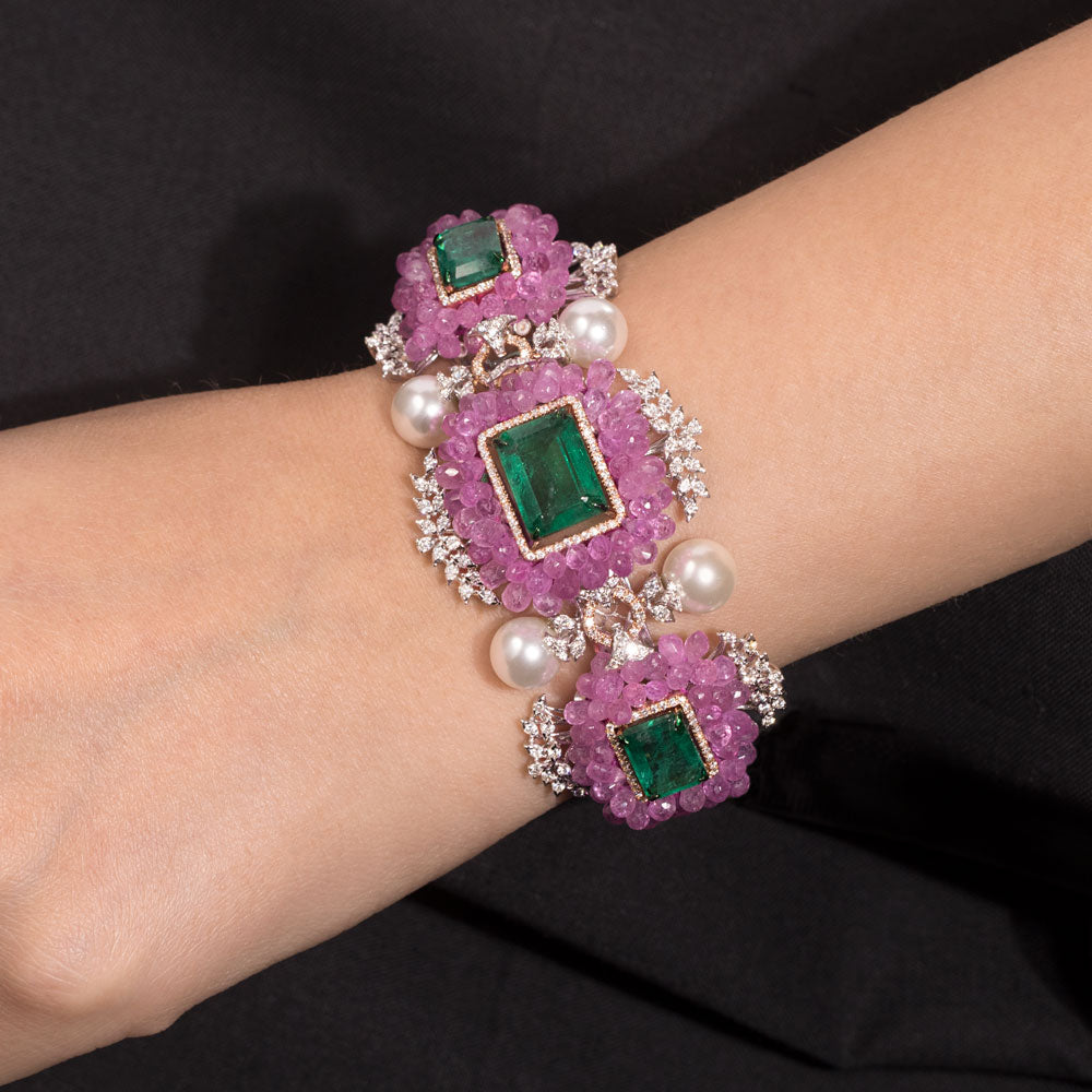 14K White Gold Diamond Kada - 1.682ct VVS-VS-GH with Colour Stones