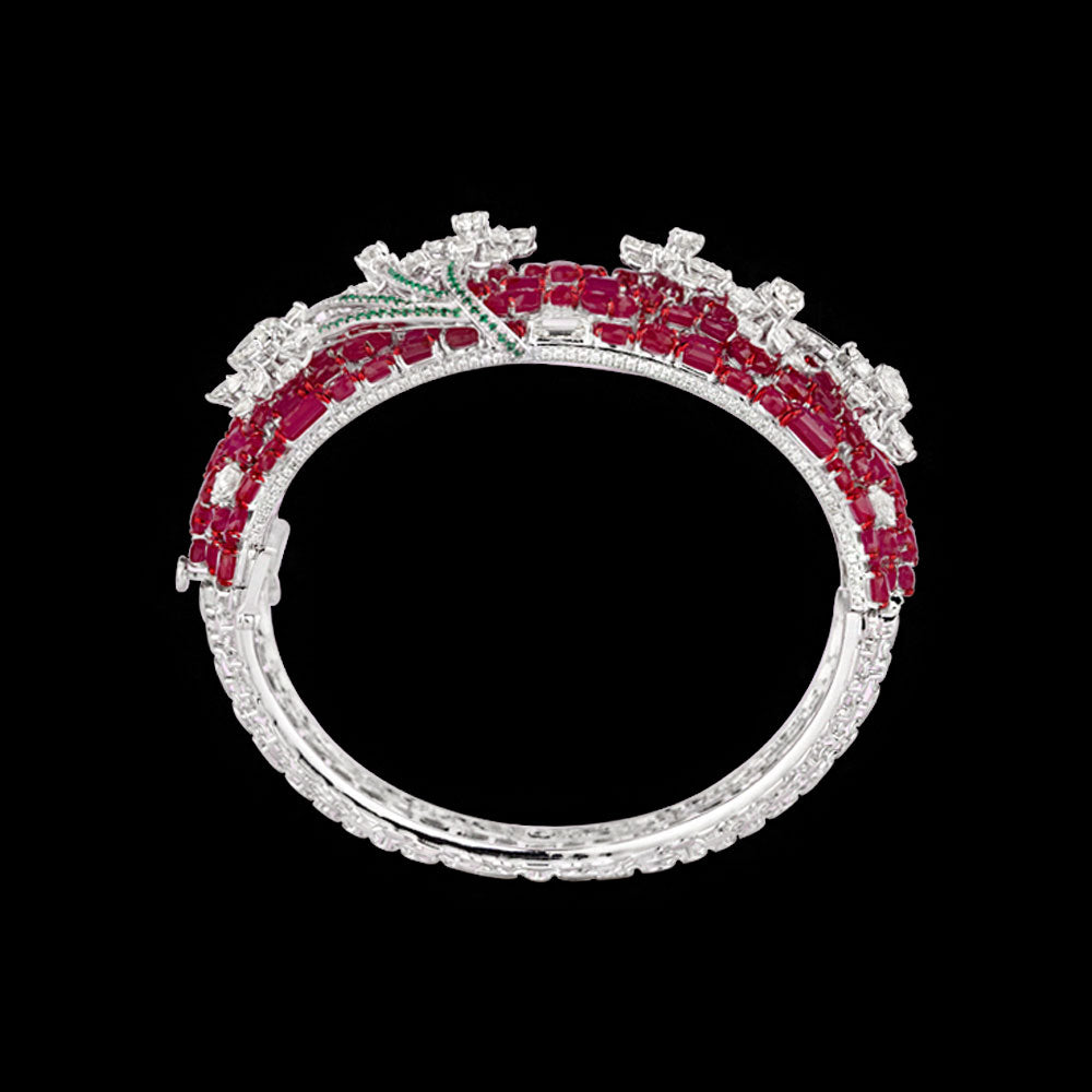 14K White Gold Diamond Kada - 6.806ct VVS-VS-KL with Colour Stones