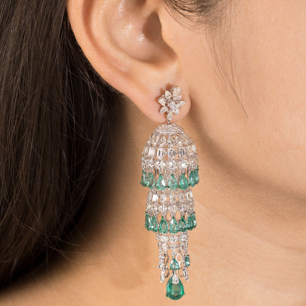 14K White Gold Diamond Earrings - 11.628ct VS-SI-IJ with Colour Stones