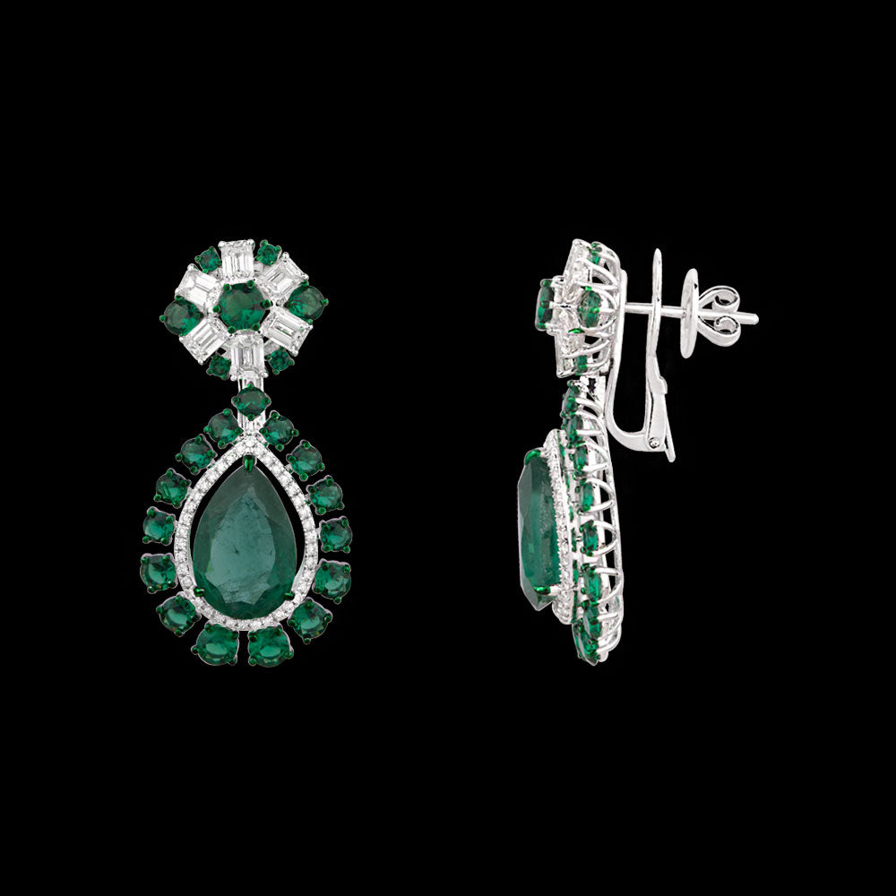 18K White Gold Diamond Earrings - 3.858ct VVS-VS-GH with Colour Stones