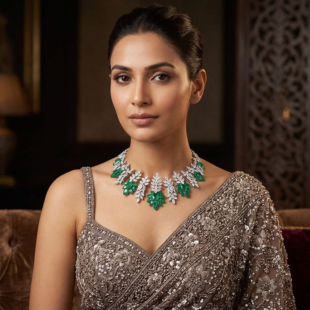 14K White Gold Diamond Necklace - 34.238ct VS-SI-IJK with Colour Stones