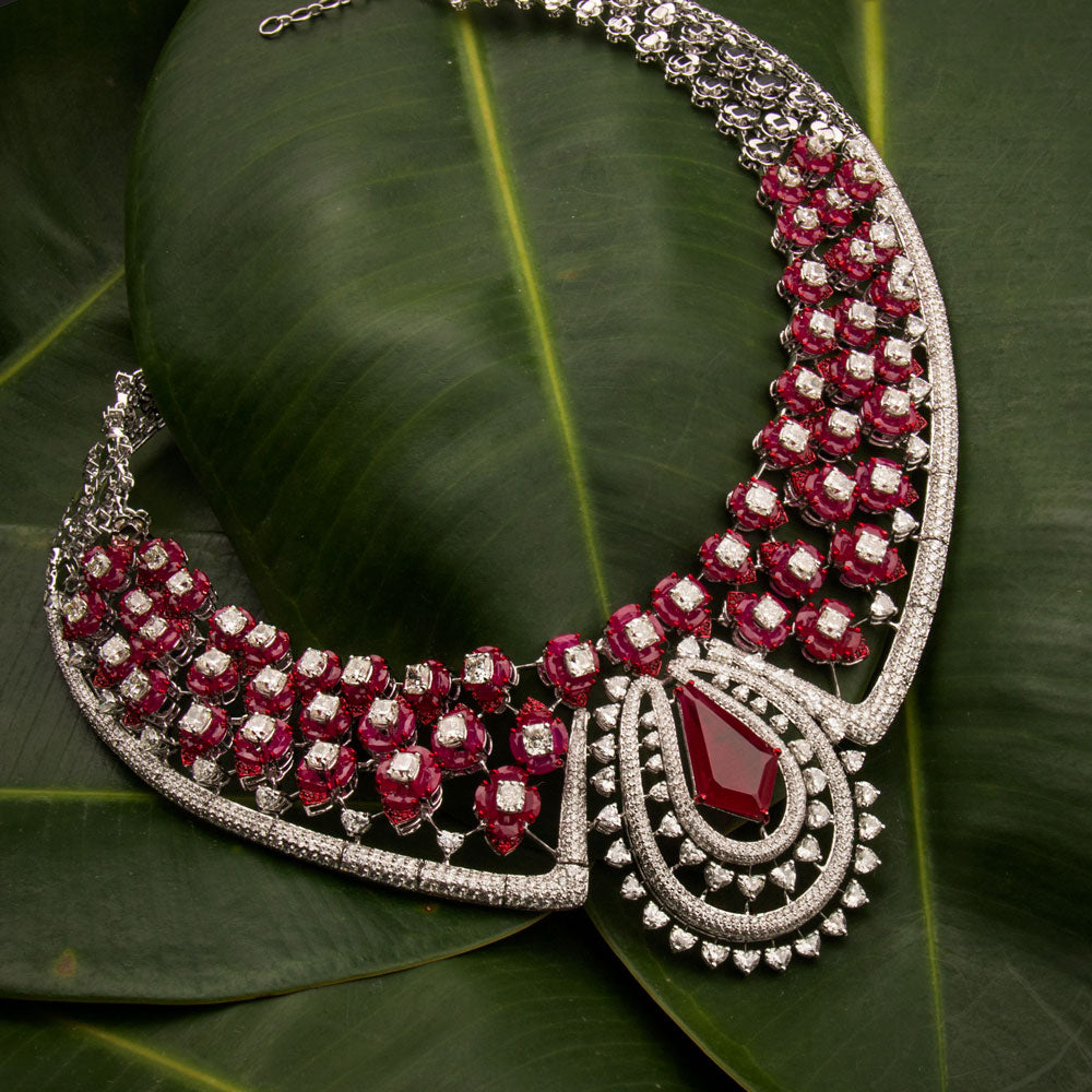 18K White Gold Diamond Necklace - 38.709ct VVS-VS-FG with Colour Stones
