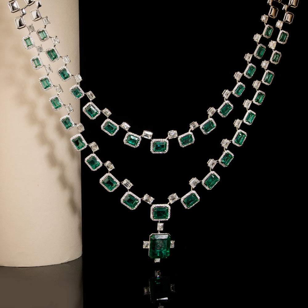 18K White Gold Diamond Necklace - 25.191ct VVS-VS-GH with Colour Stones