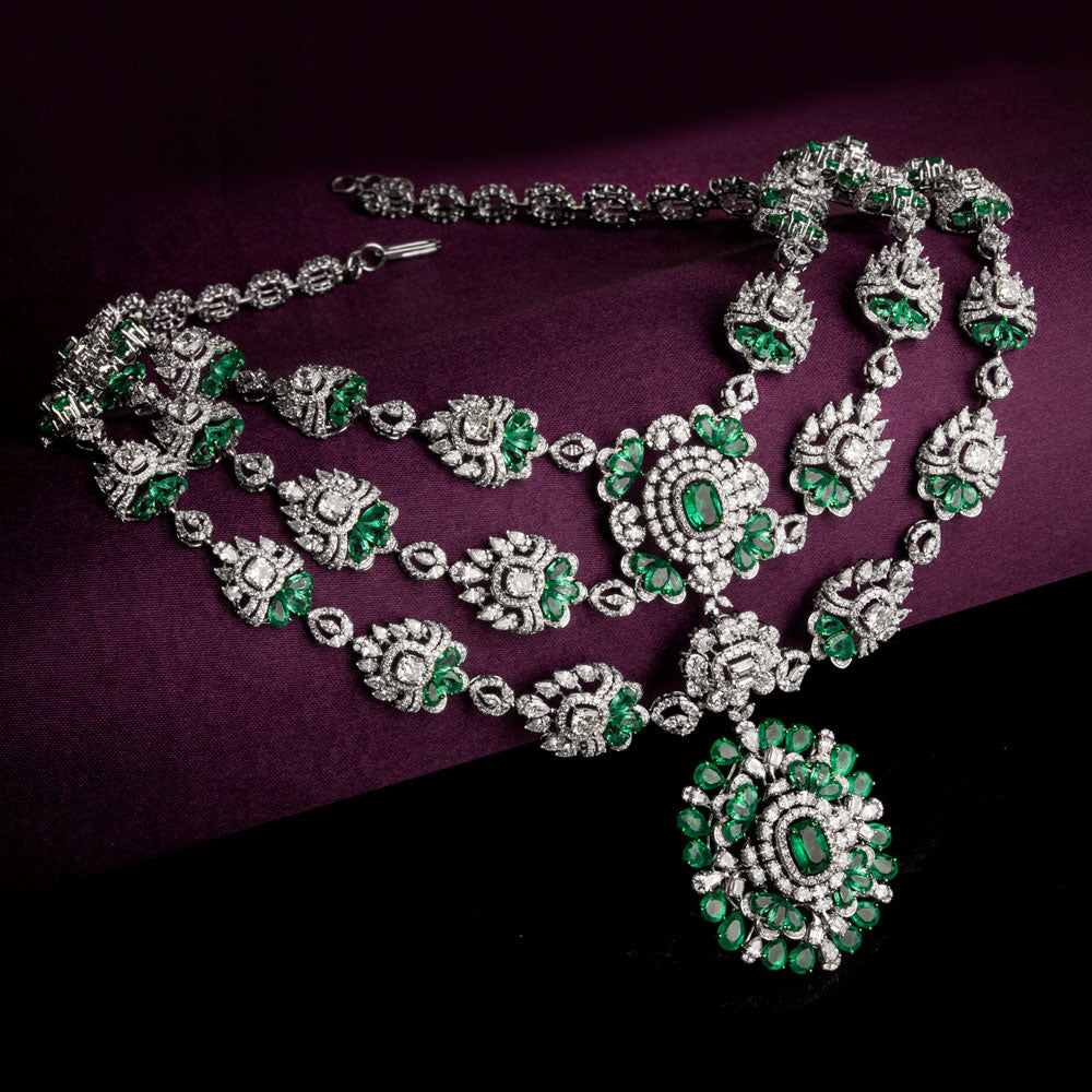 18K White Gold Diamond Necklace - 33.306ct VS-SI-EF with Colour Stones