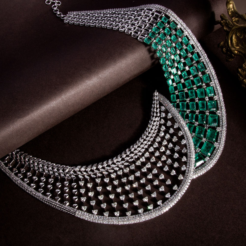 18K White Gold Diamond Necklace - 39.352ct VVS-VS-FG with Colour Stones