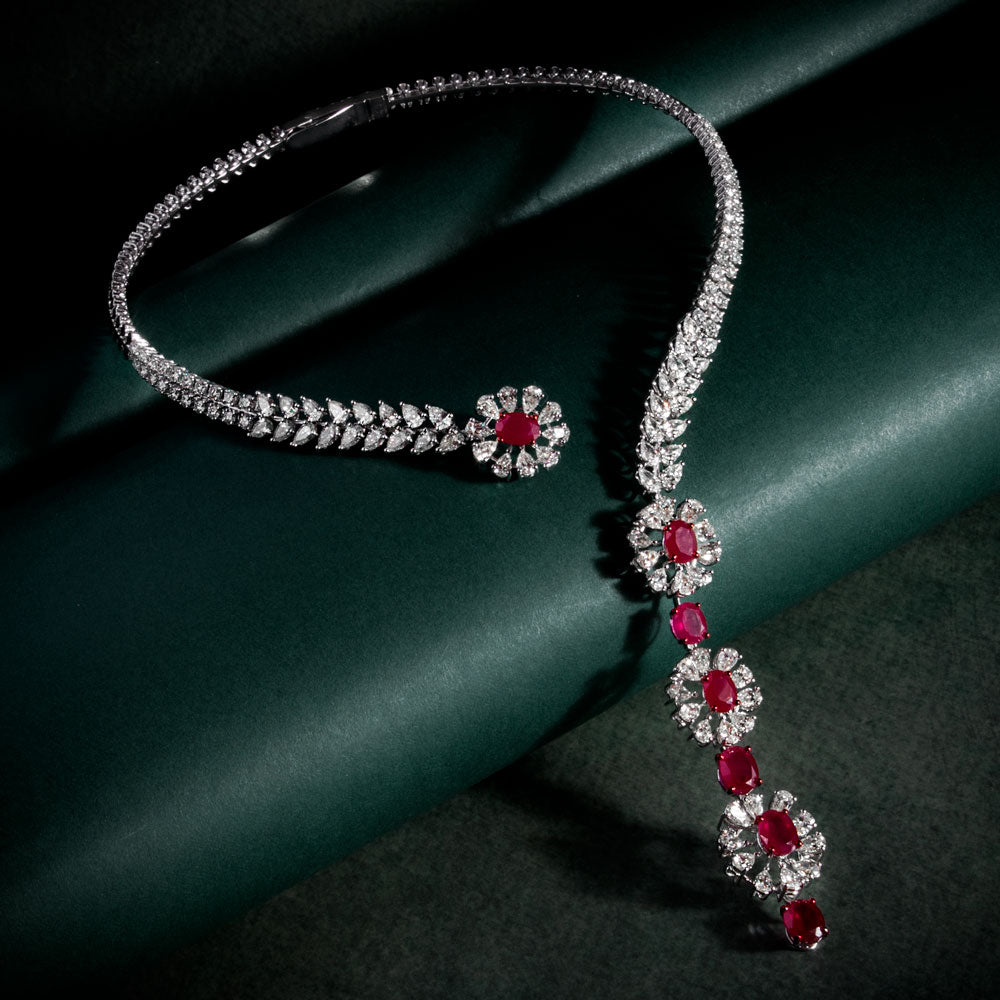 18K White Gold Diamond Necklace - 22.818ct VVS-VS-IJ with Colour Stones