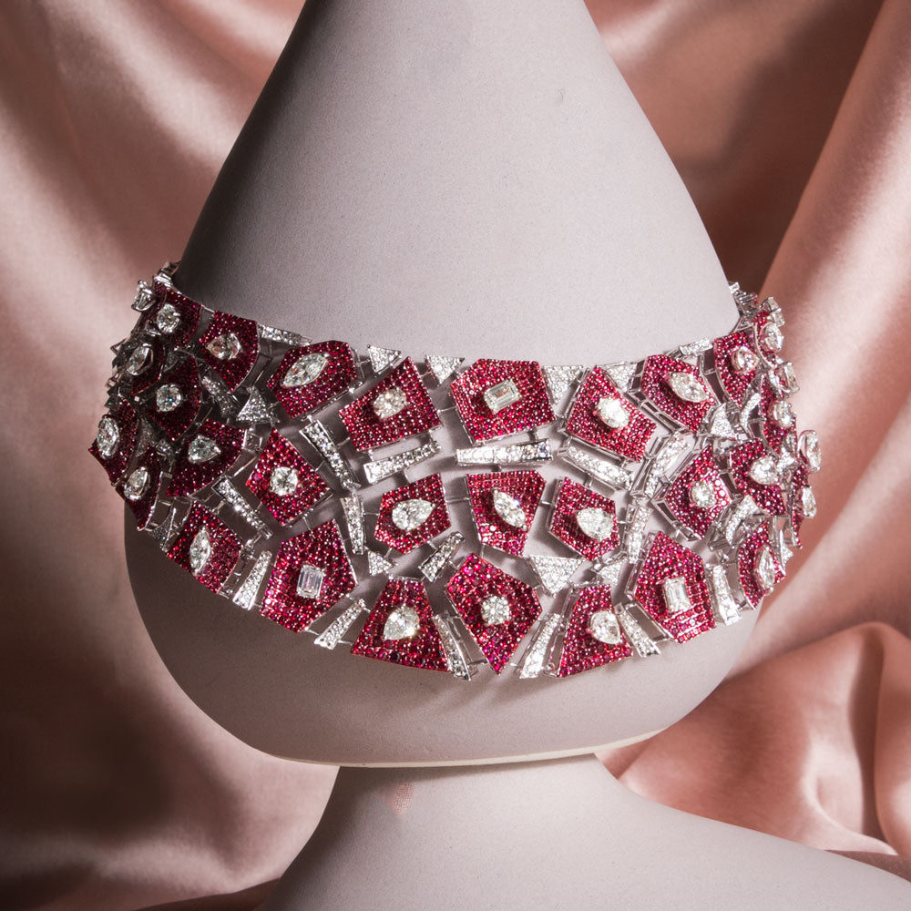 18K White Gold Diamond Necklace - 21.378ct VVS-VS-JK with Colour Stones