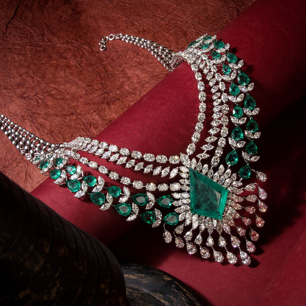 18K White Gold Diamond Necklace - 71.549ct VS-SI-HI with Colour Stones