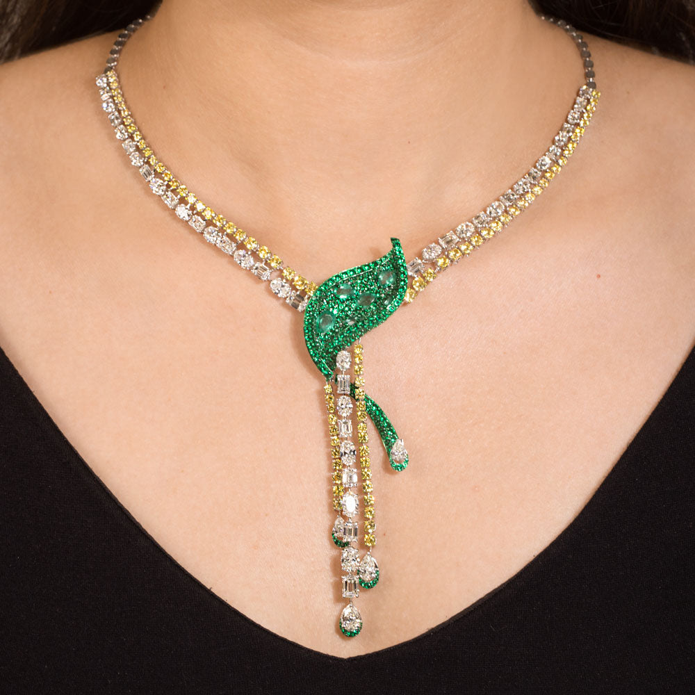 14K White Gold Diamond Necklace - 16.46ct VVS-VS-GH with Colour Stones