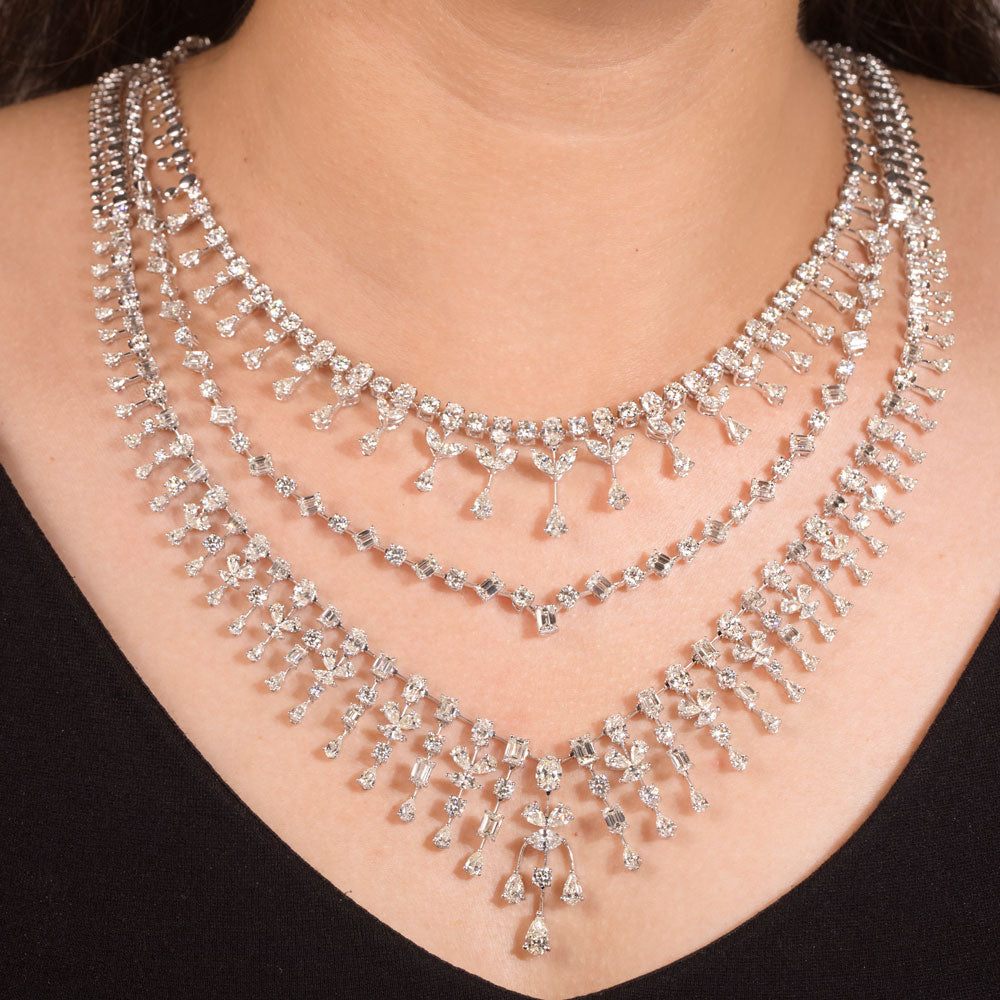 18K White Gold Diamond Necklace - 37.506ct VVS-VS-HI
