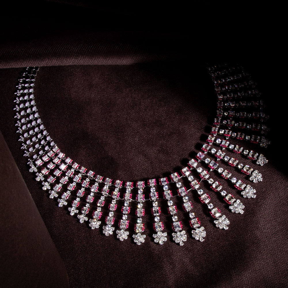 18K White Gold Diamond Necklace - 43.437ct VVS-VS-FG with Colour Stones