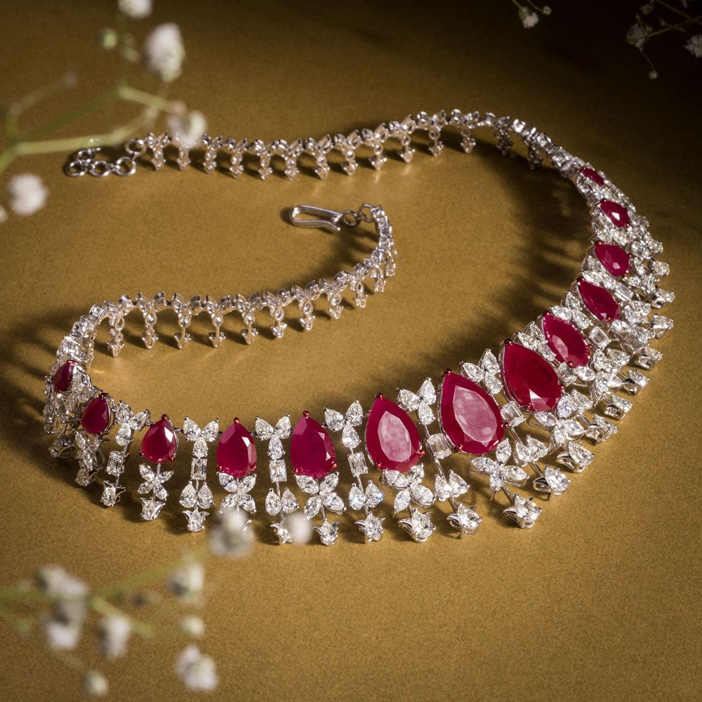 14K White Gold Diamond Necklace - 26.087ct VVS-VS-HI with Colour Stones