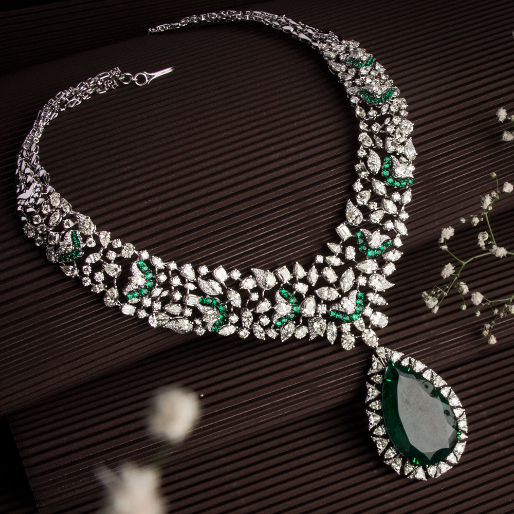 14K White Gold Diamond Necklace - 47.251ct VVS-VS-IJ with Colour Stones