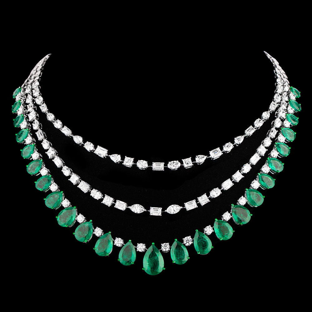 18K White Gold Diamond Necklace - 40.358ct VVS-VS-GH with Colour Stones