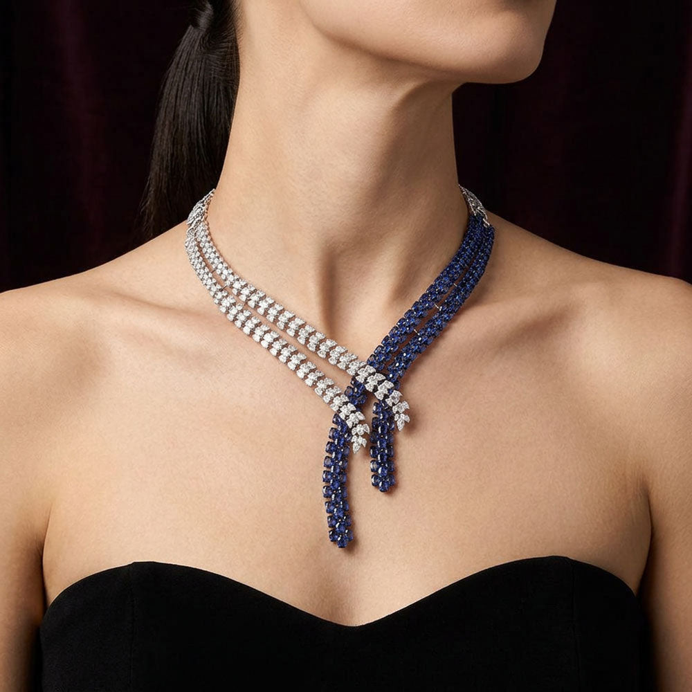 14K White Gold Diamond Necklace - 29.622ct VS-SI-HI with Colour Stones
