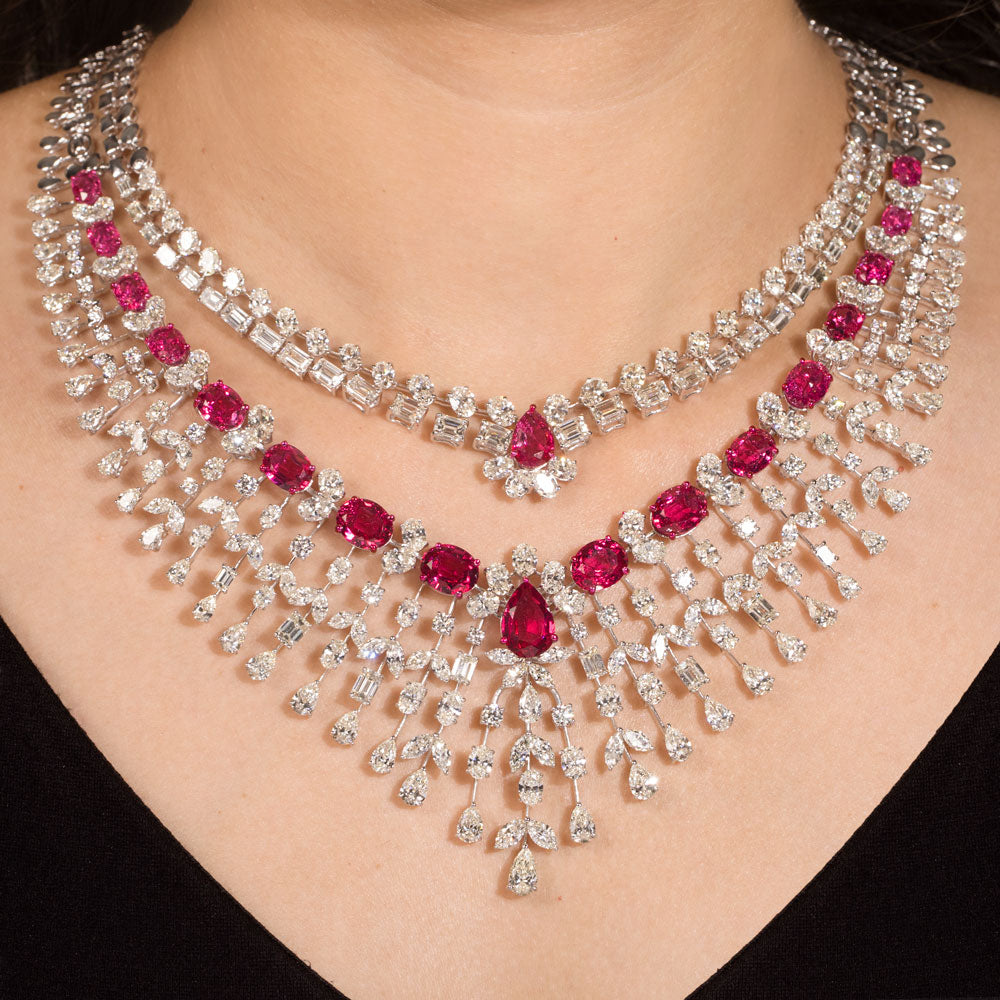 9K White Gold Diamond Necklace - 61.584ct VVS-VS-HI with Colour Stones