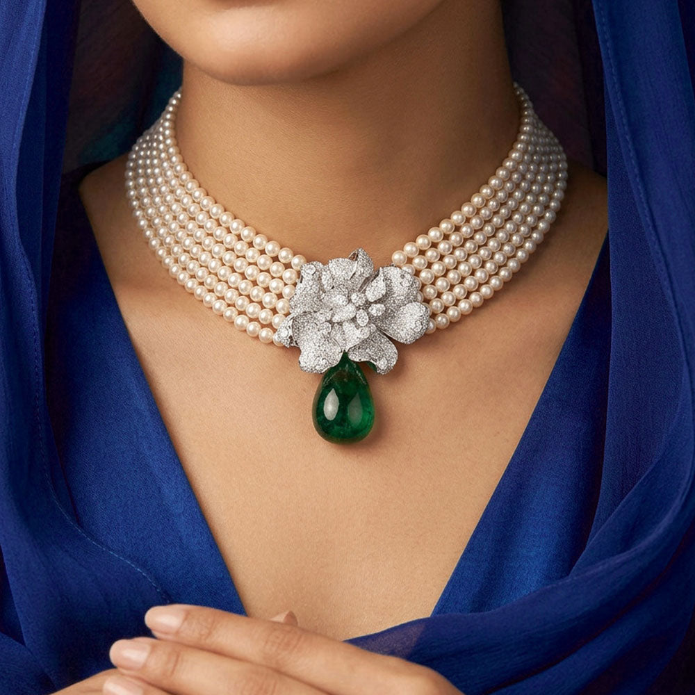 18K White Gold Diamond Necklace - 6.115ct VVS-VS-GH with Colour Stones