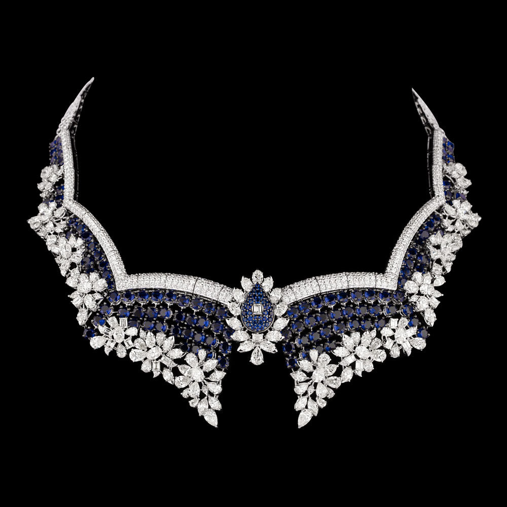 14K White Gold Diamond Necklace - 36.449ct VVS-VS-JK with Colour Stones